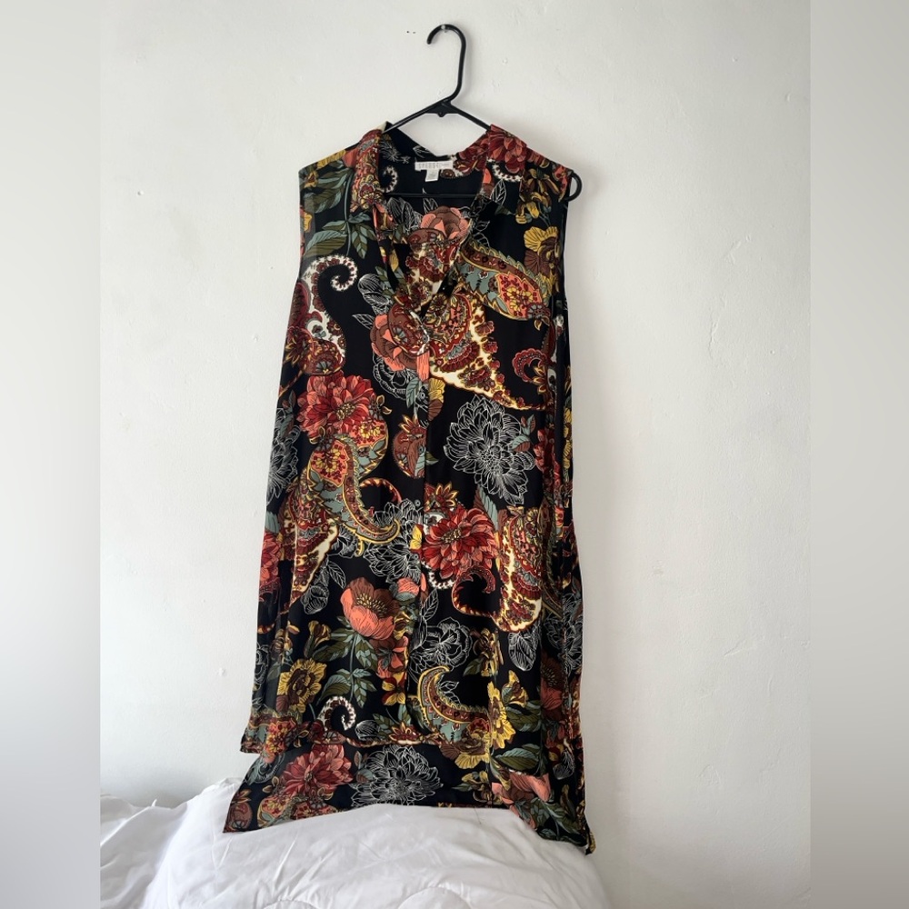 Vintage Sleeveless Black Floral Paisley Shift Top - 1X